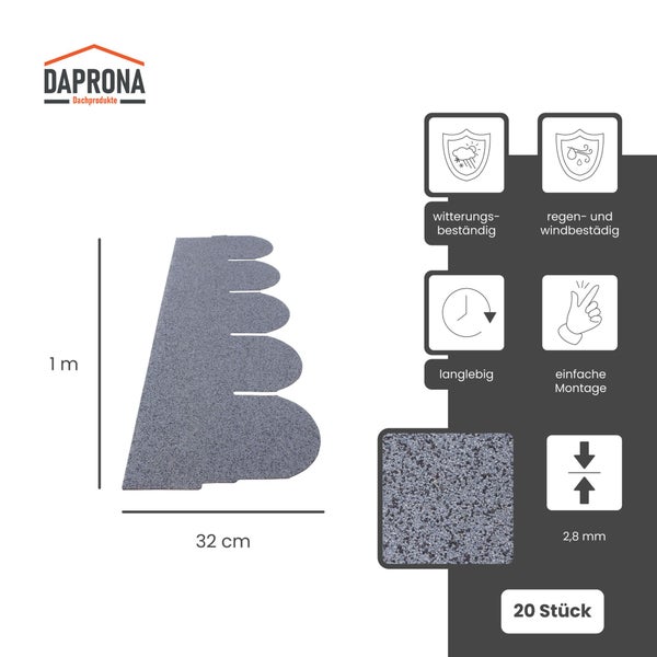 Daprona Dachprodukte Logo, Biberschwanzschindeln, 1 Meter mal 32 Zentimeter, 2,8 Millimeter Stärke, witterungsbeständig, einfache Montage, 20 Stück.