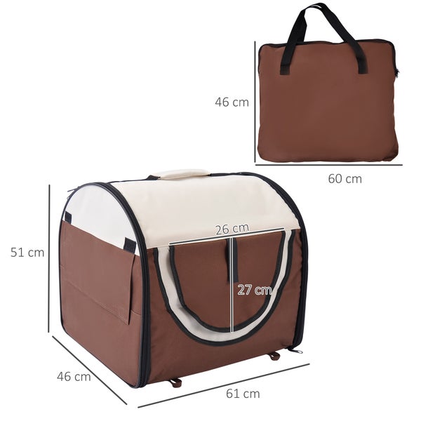 PawHut Tragebox, 61L x 46B x 51H cm, Oxfordstoff mit PVC-Beschichtung, Stahl, Kaffee