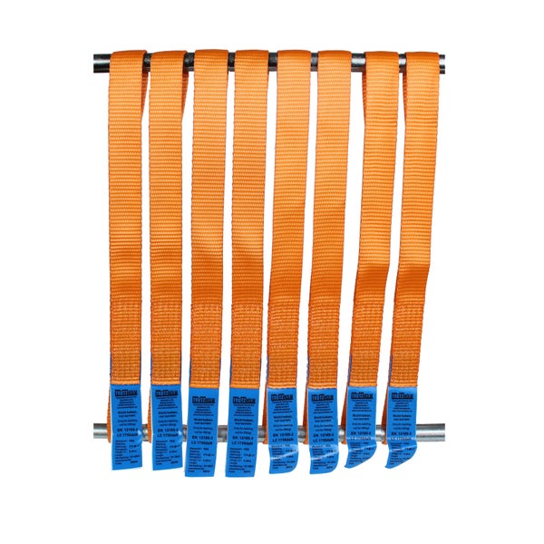 Set aus acht Zurrschlaufen aus Polyester mit Trutzholm Logo und Etikett für Transportsicherung.