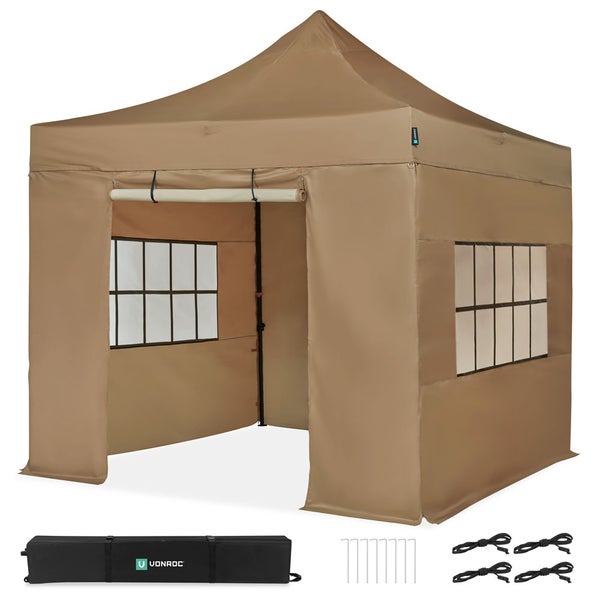 VONROC Pavillon 3x3m wasserdicht stabil - Partyzelt EasyUp System [3Min Aufbau] Popup Faltpavillon modular erweiterbar als Festival Zelt, Gartenpavillon