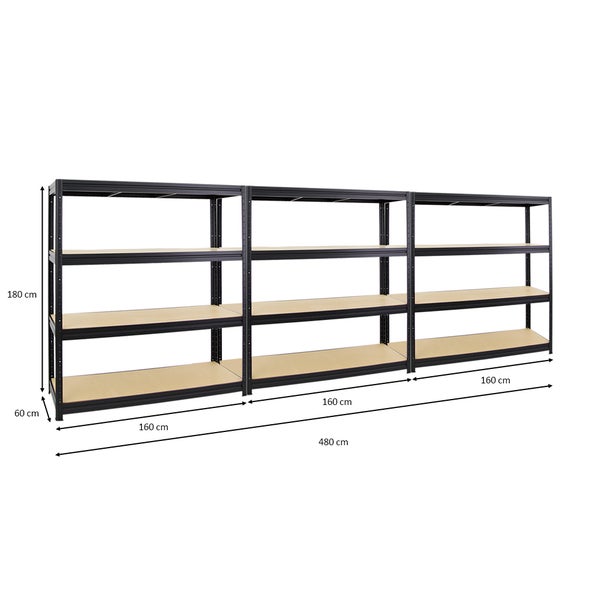 PROREGAL Mega Deal 3x Schwerlastregal Dino HxBxT 180 x 160 x 60 cm Fachlast 600 kg Schwarz