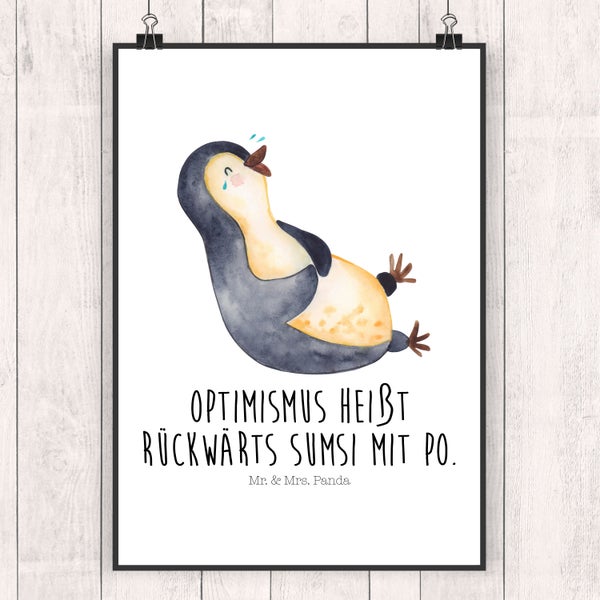 Mr. & Mrs. Panda DIN A4 Poster Pinguin Lachen - Weiß