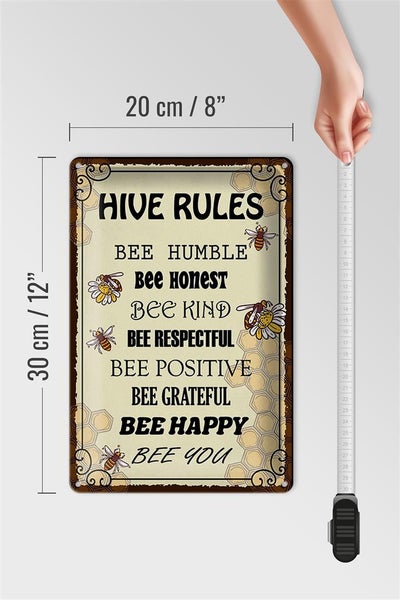 Blechschild Spruch 20x30cm Hive rules bee humble honest
