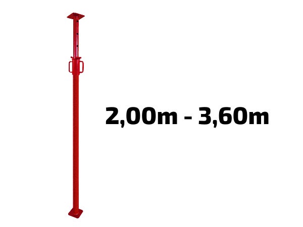 Baustütze, Deckenstütze GBM Italia 2,0-3,6m – höhenverstellbare Montagestütze, Stahlstütze mit Sicherheitshaken, bis 1.600 kg Tragkraft