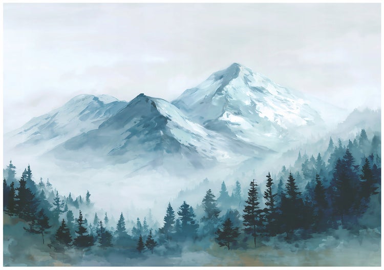 Gemälde einer Berglandschaft mit Wald