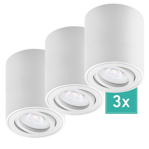 Oktaplex Lighting 3 Stück Aufbaustrahler Lile M Weiß - inkl. LED Modul 4,8W 230V 4000K warmweiß - Aufputz Aufbauleuchte Aufbauspot Aluminium schwenkbar