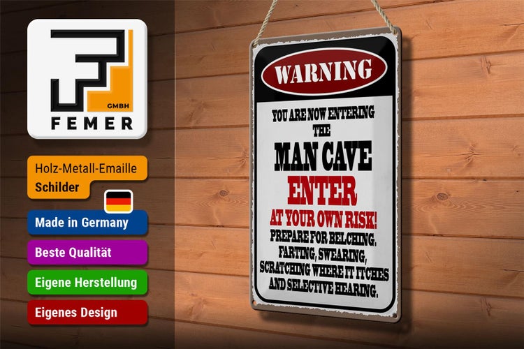 Blechschild Spruch 20x30cm warning man cave enter at your risk