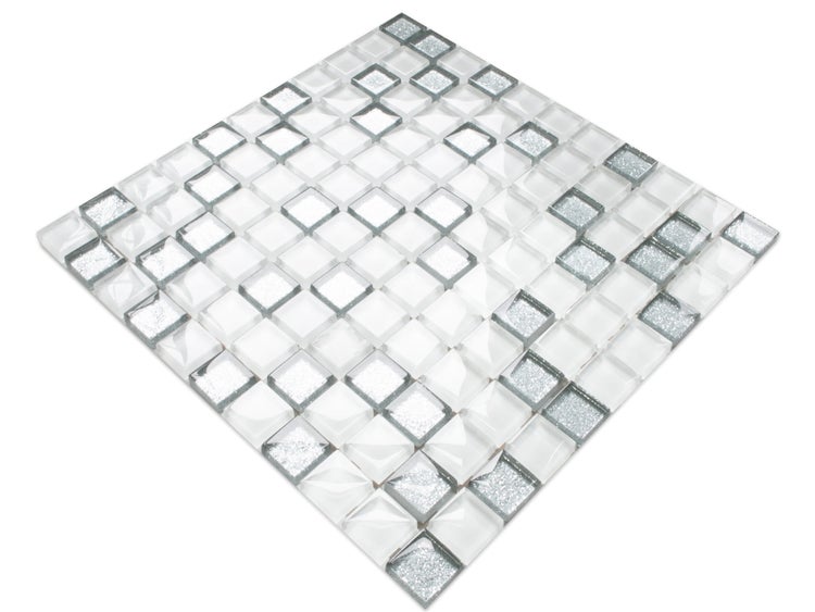 Glasmosaik auf Netz für Bad und Küche 30cm x 30cm  - Silver Crystal