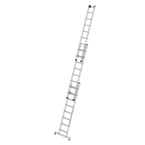 MUNK Stufen- Mehrzweckleiter mit Wandlaufrollen und Nivello® Traverse 3x8 Stufen