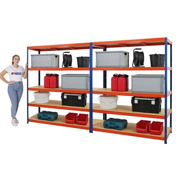 PROREGAL Mega Deal 2x Schwerlastregal Giant Elephant HxBxT 180 x 150 x 60cm Fachlast 200kg Blau-Orange