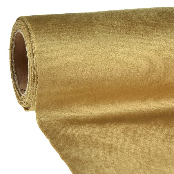 Samtstoff Meterware in Gold, weicher Dekorationsstoff für Näharbeiten und Polstermöbel.
