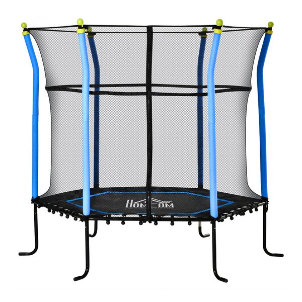 HOMCOM Kindertrampolin, Gartentrampolin mit Sicherheitsnet, für 3-10 Jahre, Ø160 cm, Stahl, Blau