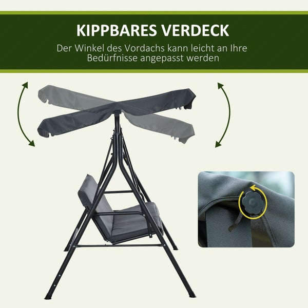 Outsunny Hollywoodschaukel, 3-Sitzer, mit Dach, 172 x 110 x 153 cm, Stahl, Grau+Schwarz