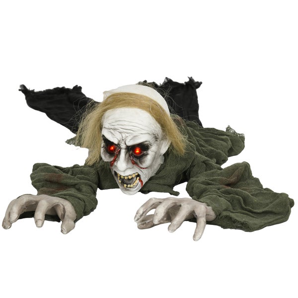 HOMCOM 167cm Halloween-Dekoration Zombie Untoter, Lebensechte Größe Halloween-Zombie mit Rot Leuchtende Augen, Garten Dekoration mit Heul-Geräusch