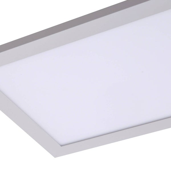 Detailansicht eines flachen, rechteckigen LED-Panels mit schmalem Metallrahmen.