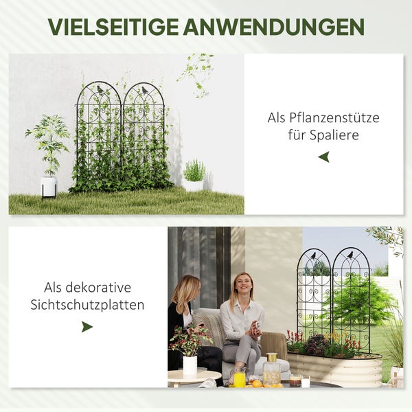 Outsunny Rankgitter Metall 2er Set zum Stecken rostfrei Rankhilfe mit Vogeldesign für Kletterpflanzen 50x120 cm Spalier für Zimmerpflanzen Pflanzenspalier für Tomaten Blumen Kletterpflanzen Schwarz