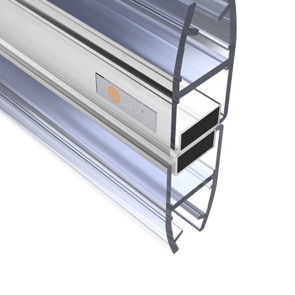 Quest Logo auf einem Dichtungsprofil aus Kunststoff und Metall.