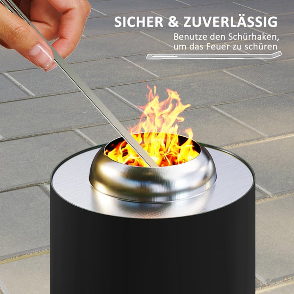 Outsunny Feuerschale Ø16x25cm aus Edelstahl Feuerstelle mit Schürhaken Rauchfreie Feuerschalen Feuerkorb für Garten, Balkon Terrasse, Outdoor BBQ Camping Schwarz