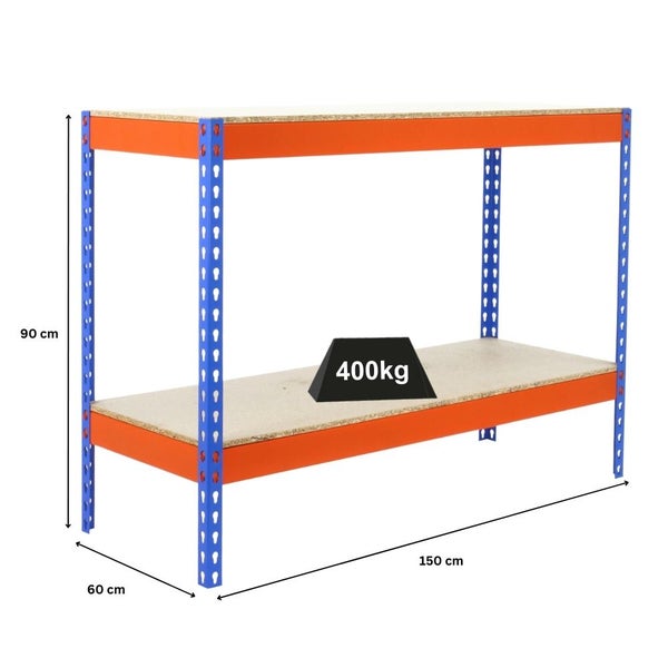 Schwerlastregal MINI WOOD YETI TWO | HxBxT 90x150x60cm | Fachlast 400kg | Blau-Orange