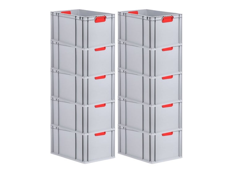 PROREGAL Spar Set 10x Eurobox Nextgen Color HxBxT 32 x 40 x 60 cm 65 Liter Griffe Rot Geschlossen Verstärkter Boden Eurobehälter Transportbox