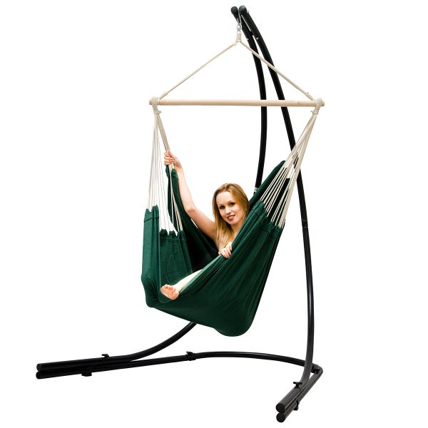 AMANKA freistehendes Hängestuhlgestell 210cm inkl. XXL Hängestuhl 185x130cm Baumwolle Grün Hängesessel-Metall-Gestell
