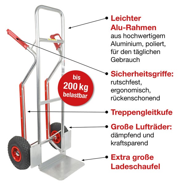 Sackkarre aus Aluminium mit einer Traglast von bis zu 200 Kilogramm