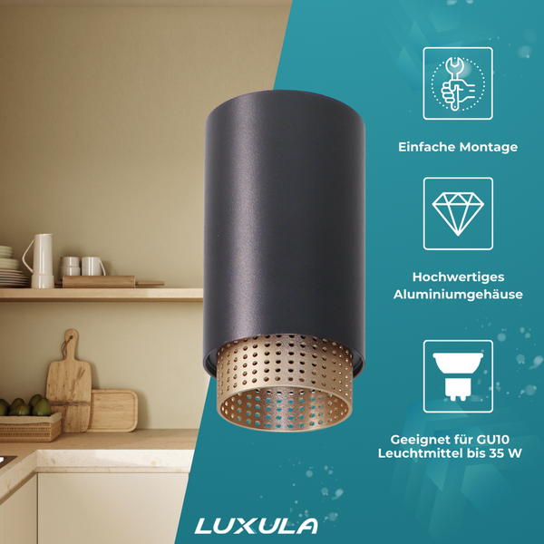 Deckenleuchte aus Aluminium für GU10-Leuchtmittel bis 35 Watt, einfache Montage