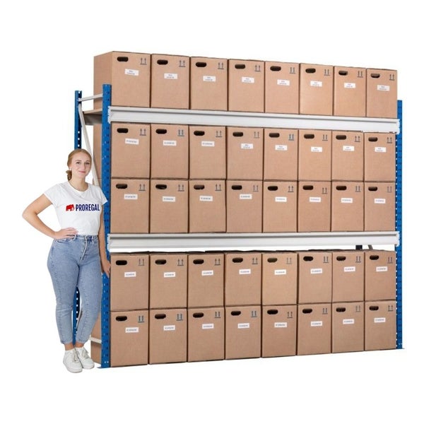 PROREGAL Weitspannregal Maximus Pro Grundregal HxBxT 200 x 275 x 80 cm 3 Ebenen Spanplatten Fachboden Fachlast 450 kg Lichtblau & Lichtgrau