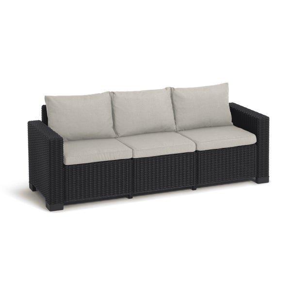 Allibert California 3-Sitzer Anthrazit mit Kissen Sand-Rattanoptik Wetterfest Gartenmöbel Gartensofa