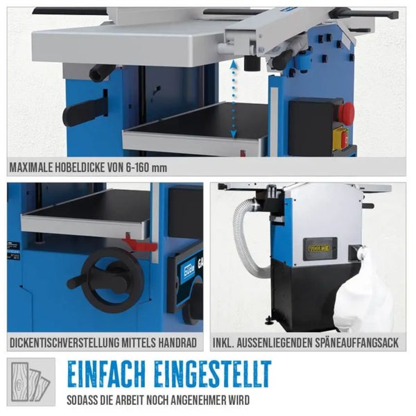 Details der Hobelmaschine mit Späneauffangsack