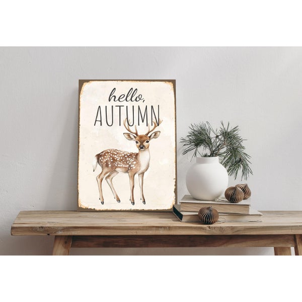 Blechschild, Alu-Dibond, Retro Wandbild Weihnachten Herbst Reh STA2486 in 20x30cm inkl. Lochbohrung