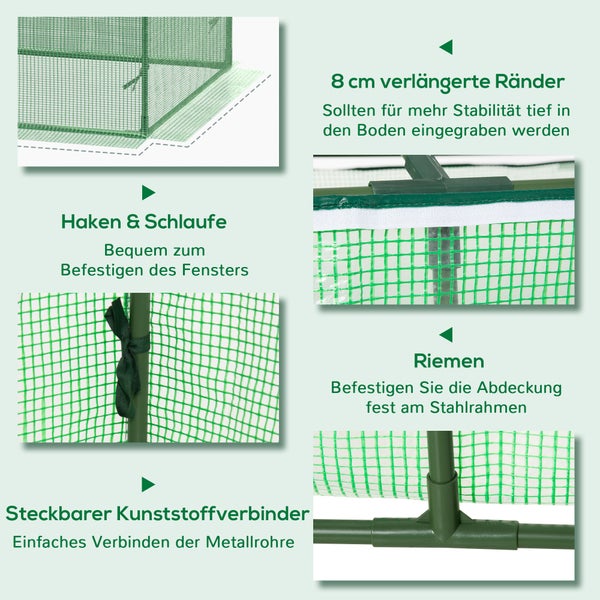 Outsunny Foliegewächshaus mit Fenster, Treibhaus, 180 x 92 x 92 cm, Metall, PE, Grün