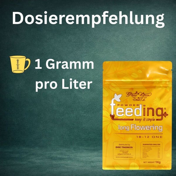 Dosierempfehlung: 1 Gramm pro Liter, Packung Green House Seed Co. Powder Feeding Langblühend