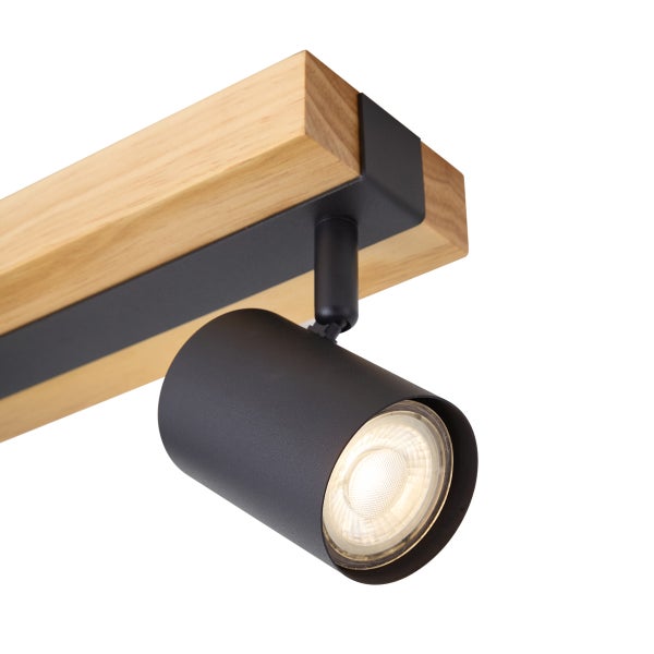 Deckenstrahler aus Holz und Metall mit verstellbarem Lichtkopf