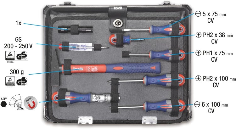 kwb Werkzeug-Koffer inkl. Werkzeug-Set, 99-teilig, gefüllt, robust und hochwertig, ideal für den Haushalt oder die Garage, im stabilen Alu-Koffer