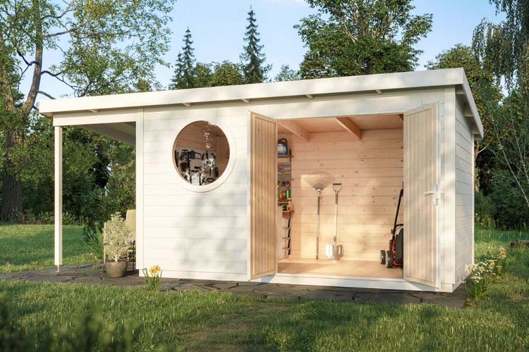 Alpholz Schwedenhaus Signe Gartenhaus aus Holz, Holzhaus mit 34 mm Wandstärke, Blockbohlenhaus mit Montagematerial, Naturbelassen 5,3x2,3m