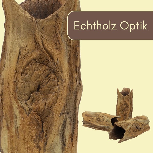 Aquariumdekoration und Terrariumdekoration in Echtholzoptik, hohle Baumstämme mit natürlicher Oberflächenstruktur.