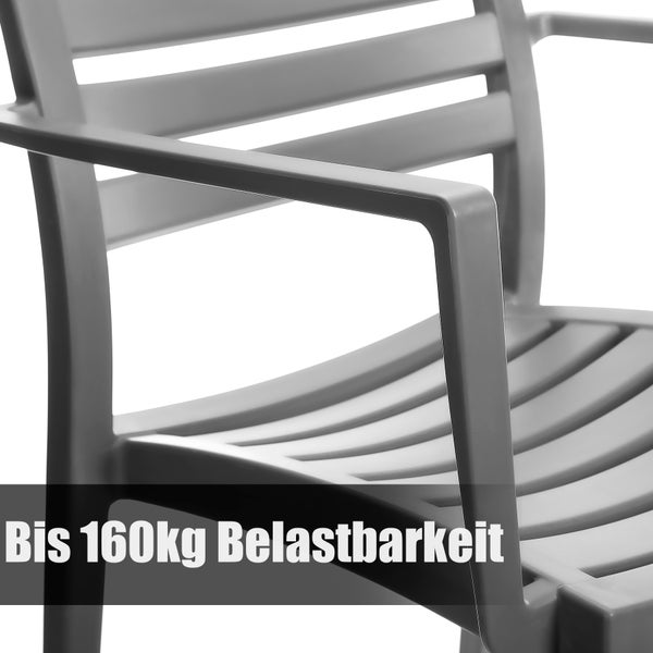 BigDean 2er Set Gartenstuhl Capri in Grau – stapelbarer Campingstuhl belastbar bis 160kg – wetterfester Essstuhl für indoor + outdoor Aktivitäten & Feiern geeignet – Made in Europe