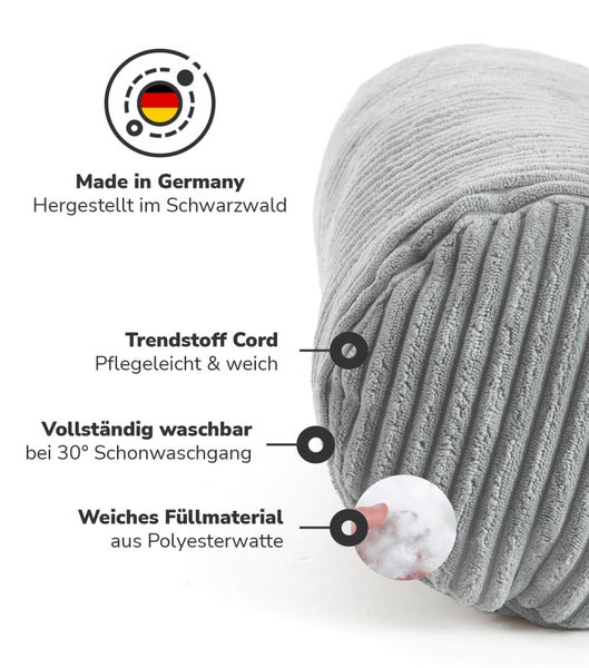 mokebo Nackenkissen mit Cordbezug 'Das Nickerchen', Nackenrolle oder Kissenrolle in Grau