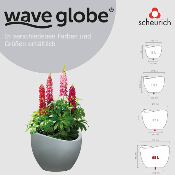 Scheurich Wave Globe 60, Pflanzgefäß/Blumentopf/Pflanzkübel, rund,  aus Kunststoff Farbe: Stony Grey, 59,5 cm Durchmesser, 44,5 cm hoch, 68 l Vol.