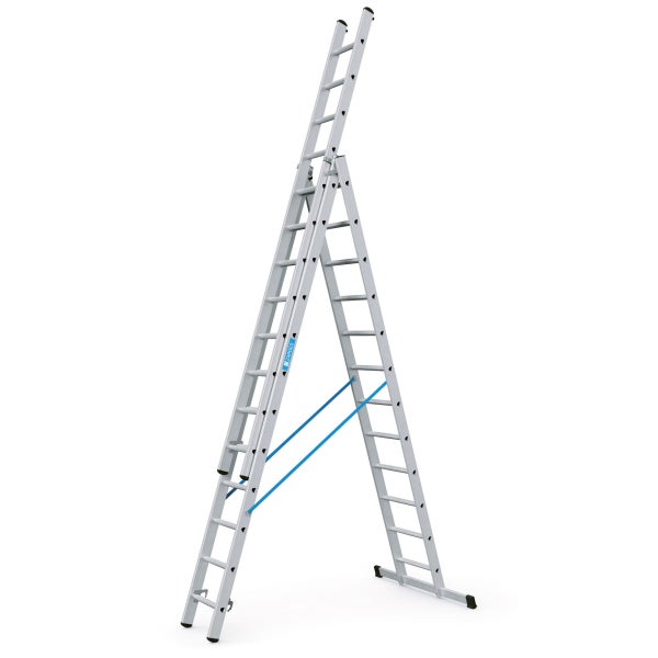 Mehrzweckleiter aus Aluminium mit zwei blauen Sicherheitsgurten