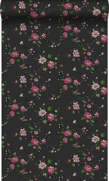 Origin Wallcoverings Tapete Blumen Schwarz und Rosa - 53 cm x 10,05 m - 326127