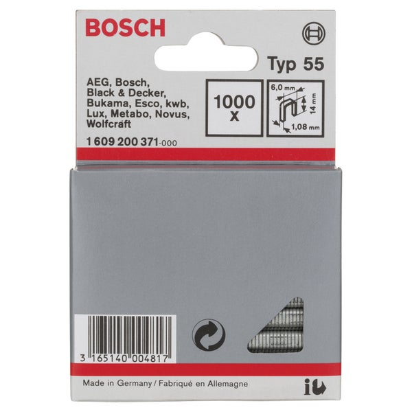 Bosch 1.000x Schmalrückenklammer Typ 55, 6 x 1,08 x 14 mm -1609200371