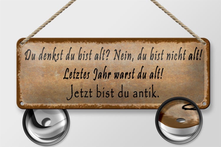 Blechschild Spruch 27x10cm du denkst du bist alt nein bist Dekoration