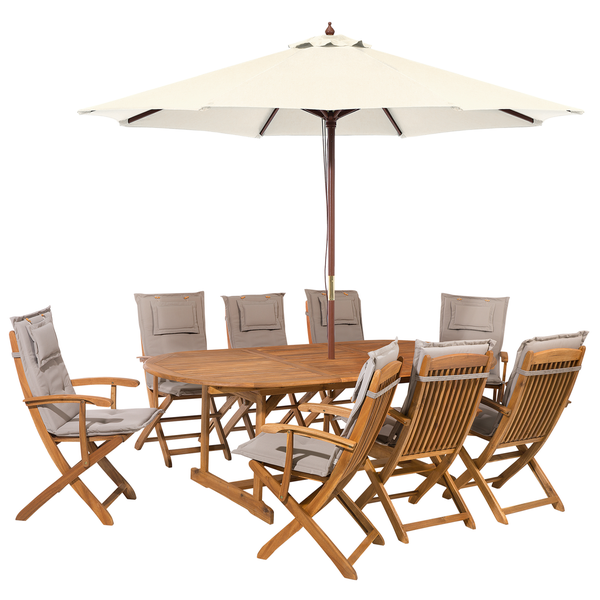 Gartenmöbel Set 8-Sitzer MAUI mit Schirm Akazienholz Taupe