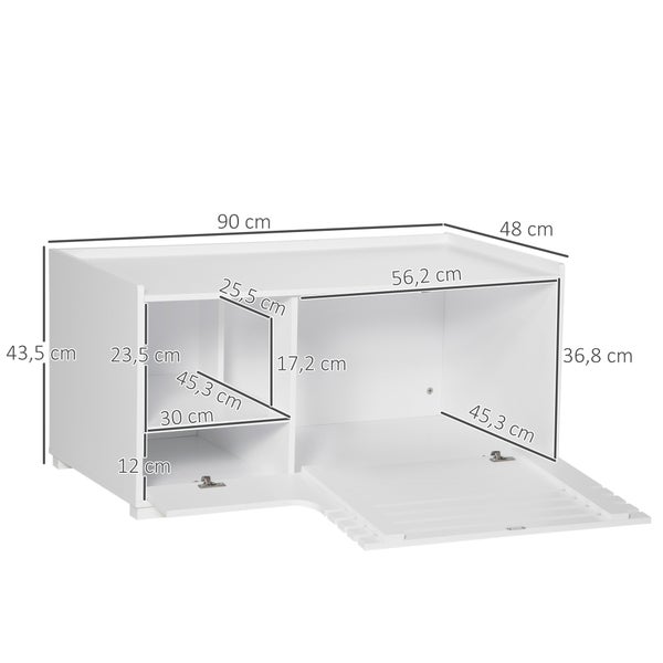 PawHut Katzenschrank für Katzentoilette Katzenklo Katzenhaus mit Magnettür Katzenkommode Katzenhöhle Beistelltisch Aufbewahrungsschrank erhöhtes Design Weiß 90 x 48 x 42,5 cm