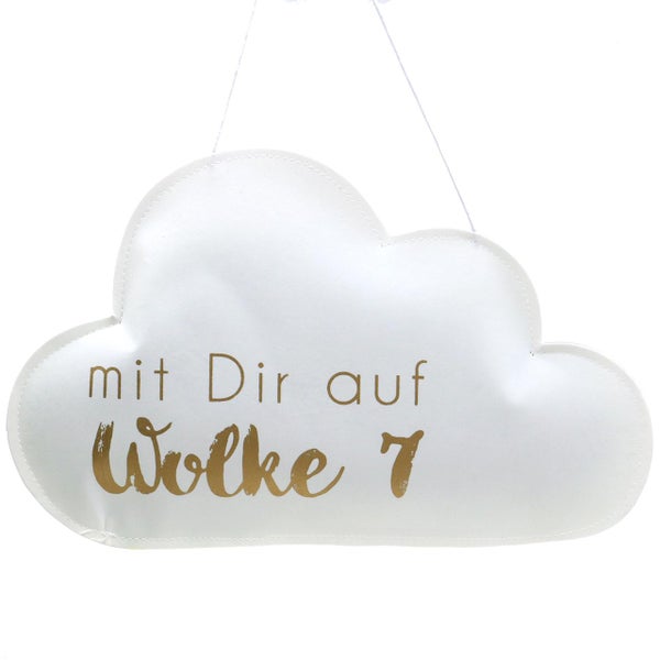 Dekorative Wolke mit der Aufschrift 'mit Dir auf Wolke 7'