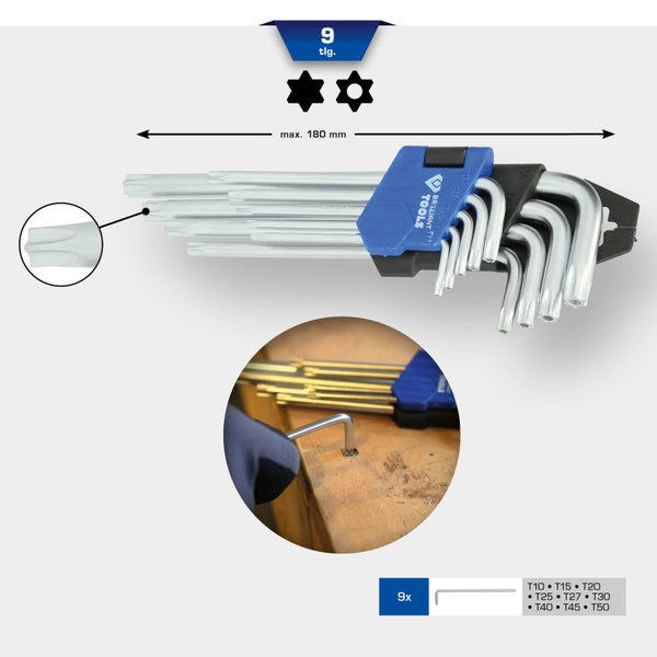 BRILLIANT TOOLS Winkelstiftschlüssel-Satz 9tlg. Torx®-Profil kurz - BT044009