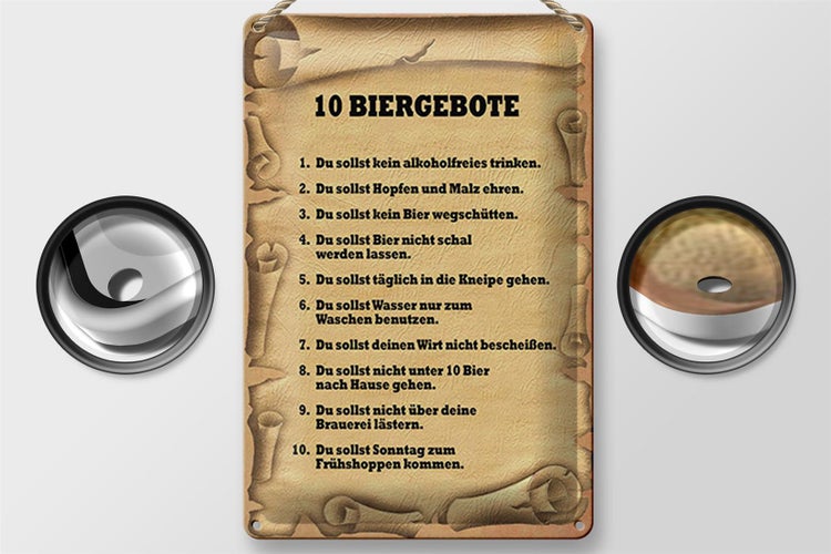 Blechschild Spruch 20x30cm 10 Biergebote du sollst kein