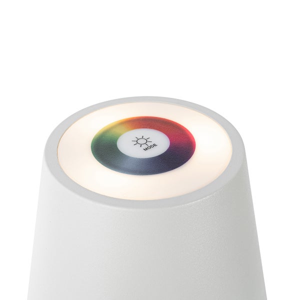 Bedienfeld einer Leuchte mit Modustaste, Lichtring und Farbauswahlring.